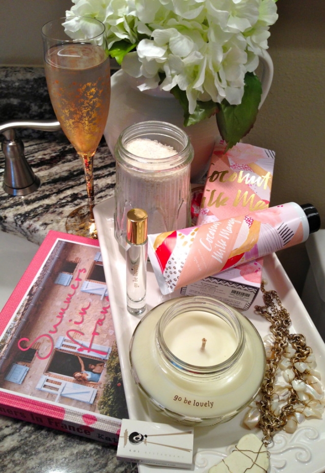 Spanista In Touch Tableau-Endless Summer Home Spa Experience. Anthropolopgie   Coconut Milk Mango Skin Cream, Bath Crystals, Fragrance, Travel Size and Candle. All by Illume, Go be lovely. Summer